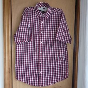 George Men's Casual Red and White Plaid Shirt
